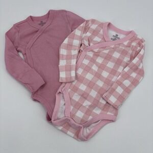 Honest Company Newborn 3-6 mo.Bodysuits bundle of 2 Cotton Mittens White pink